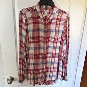 Lucky Brand Women's Plaid Button Down Shirt in Red and Blue
